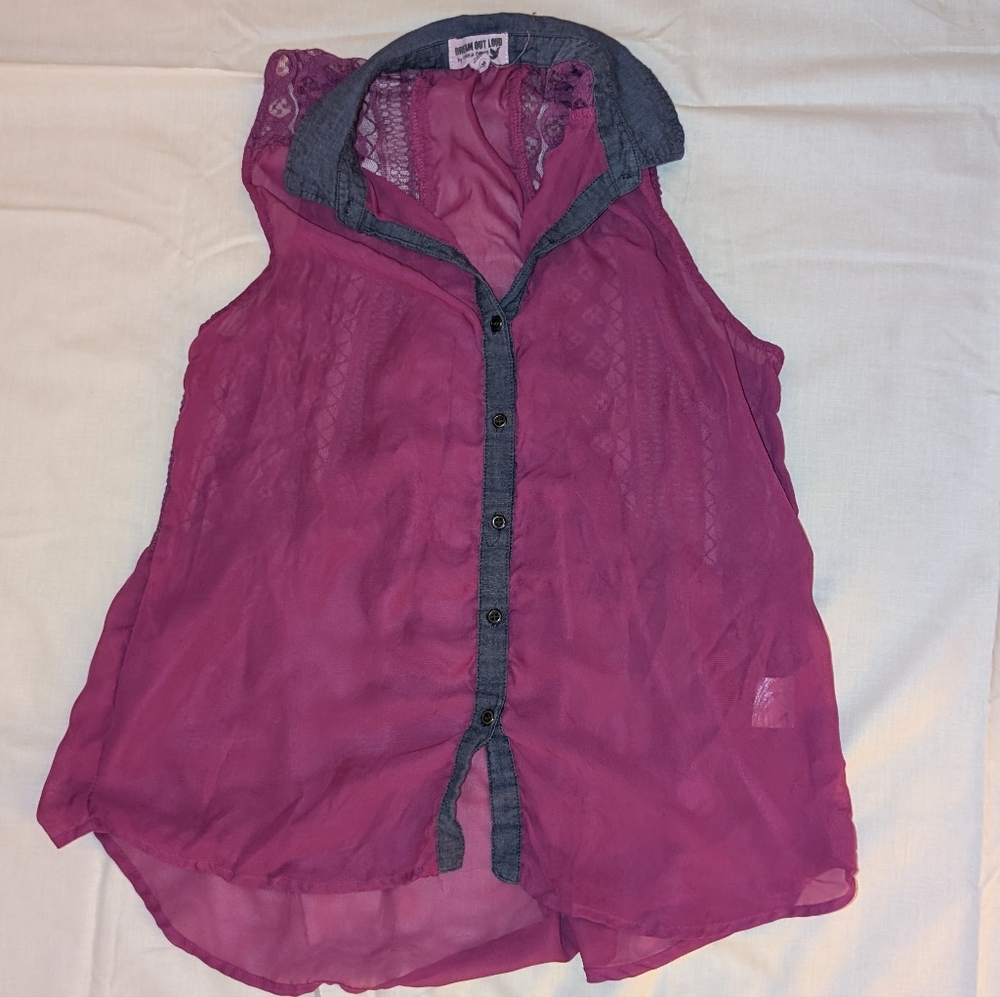 Women's Sleeveless Sheer Top - Fuchsia and Denim